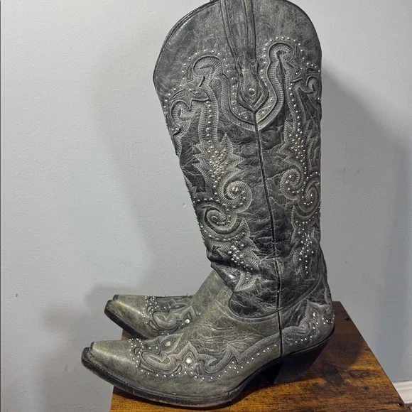 Vintage Corral Cowboy Boots Gray Leather Silver Studs Women's Size 10 - Picture 3 of 16